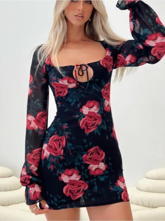 Princess Polly Dresses & Skirts - Princess polly Floral Long Sleeve Dress Print SIZE 6